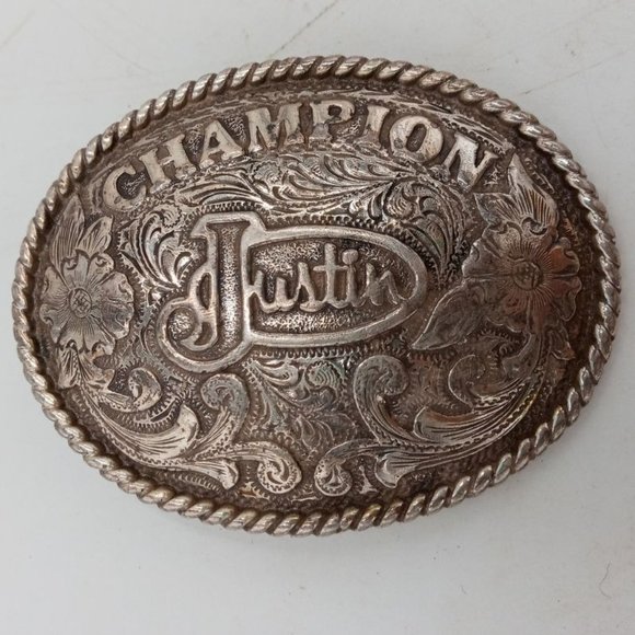 Justin Champion Belt Buckle Vintage Rodeo Cowboy Small Western Wear - Picture 5 of 7